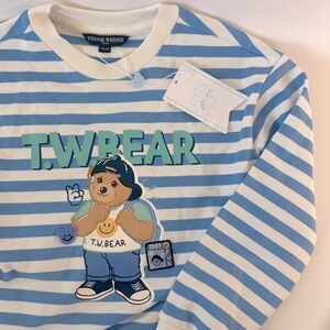 NWT Teenie Weenie Kid 140/68 Striped Preppy Bear Sweater Long Sleeve Shirt Ivory